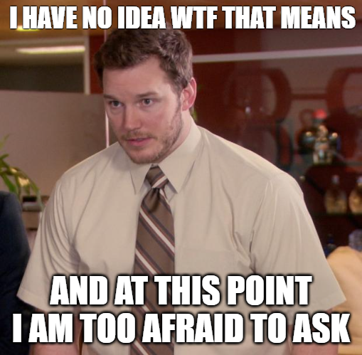 Meme: "I have no idea wtf that means and at this point i am too afraid to ask"